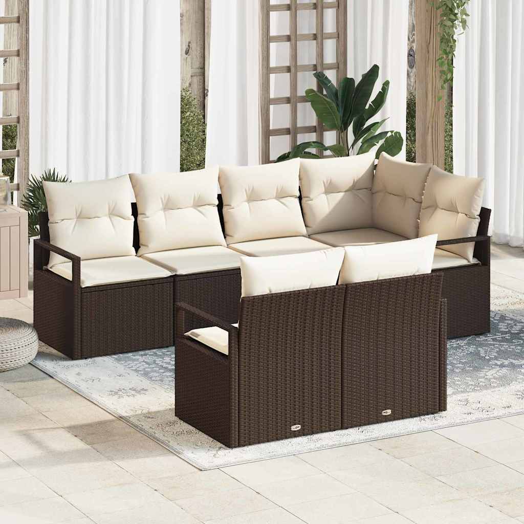 Havesofa Sæt 7 stk. Brun og hvid polyrattan