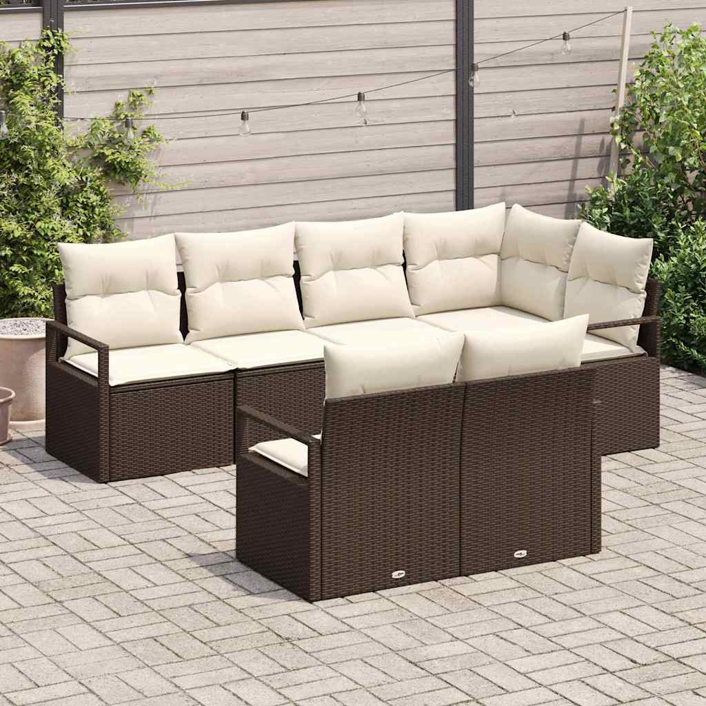 Havesofa Sæt 7 stk. Brun og hvid polyrattan