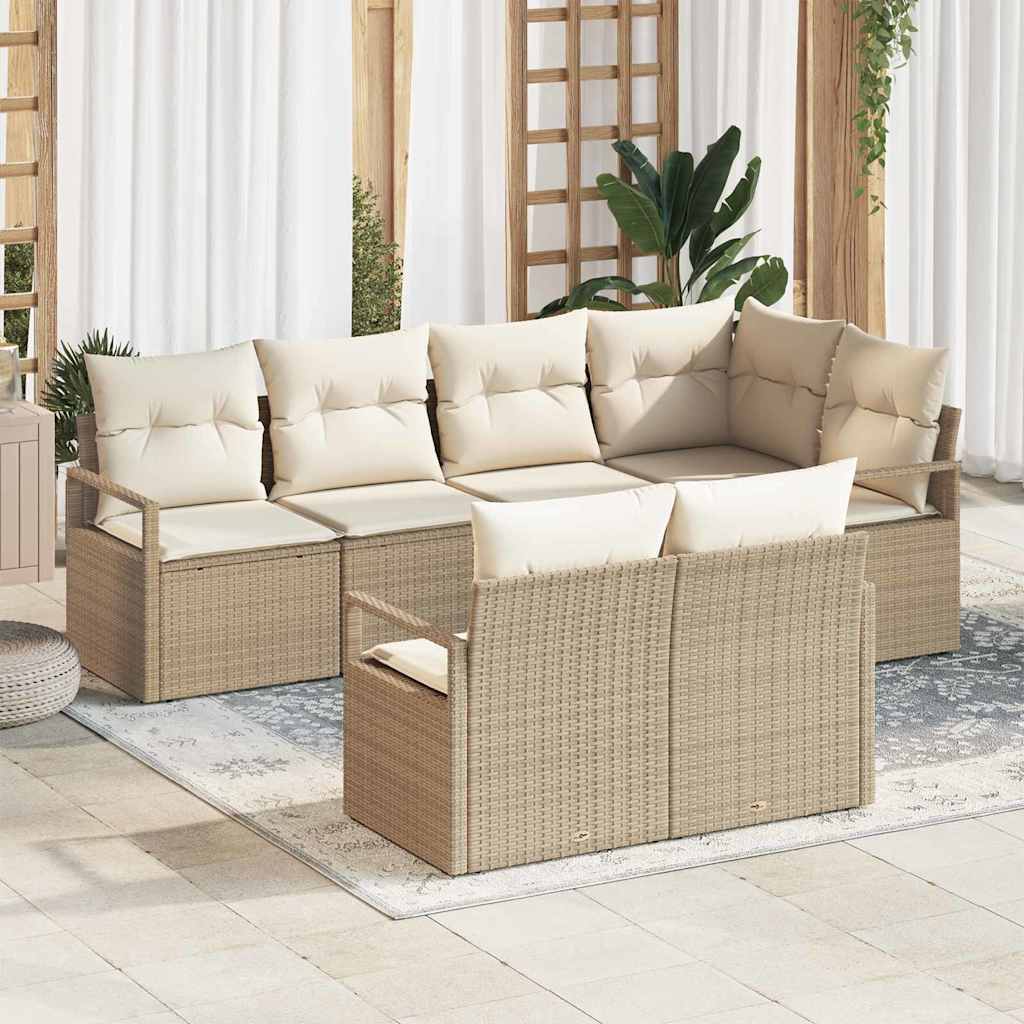 Havesofa Sæt 7 stk. Beige og hvid polyrattan