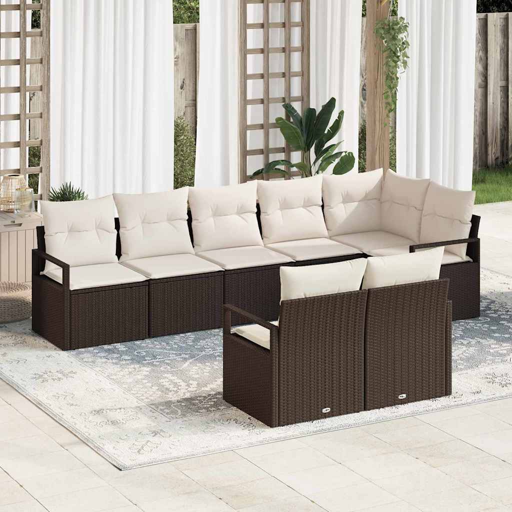 Havesofa Sæt 8 stk. Brun og hvid polyrattan