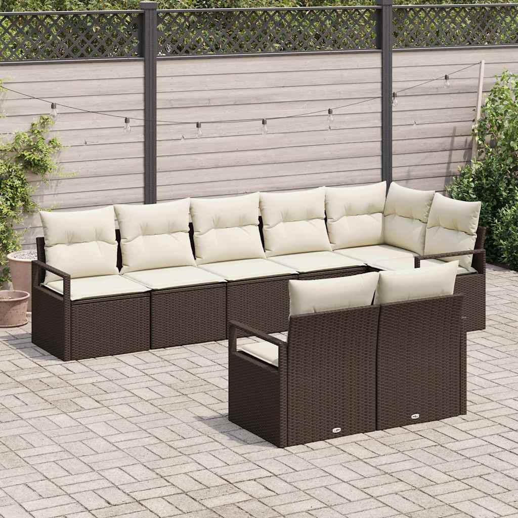 Havesofa Sæt 8 stk. Brun og hvid polyrattan