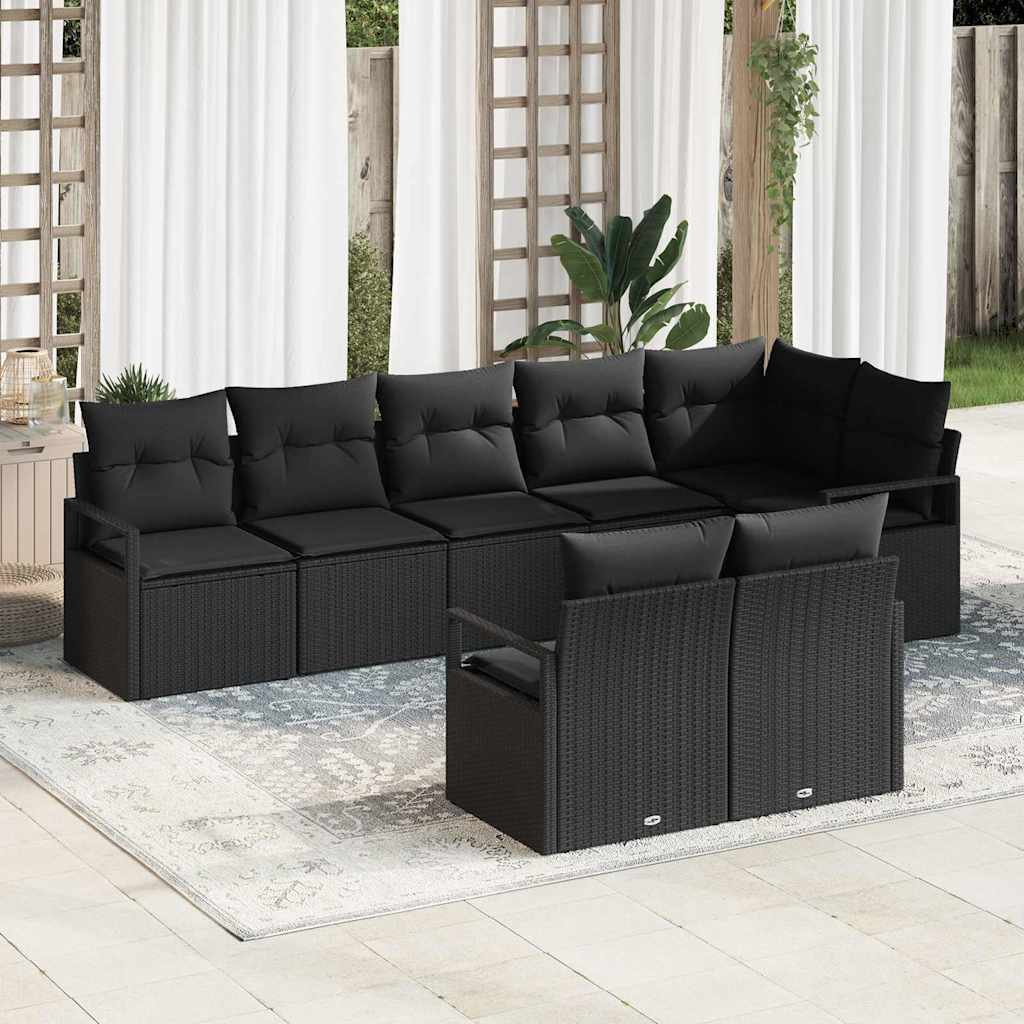 Havesofa Sæt 8 stk. Sort polyrattan