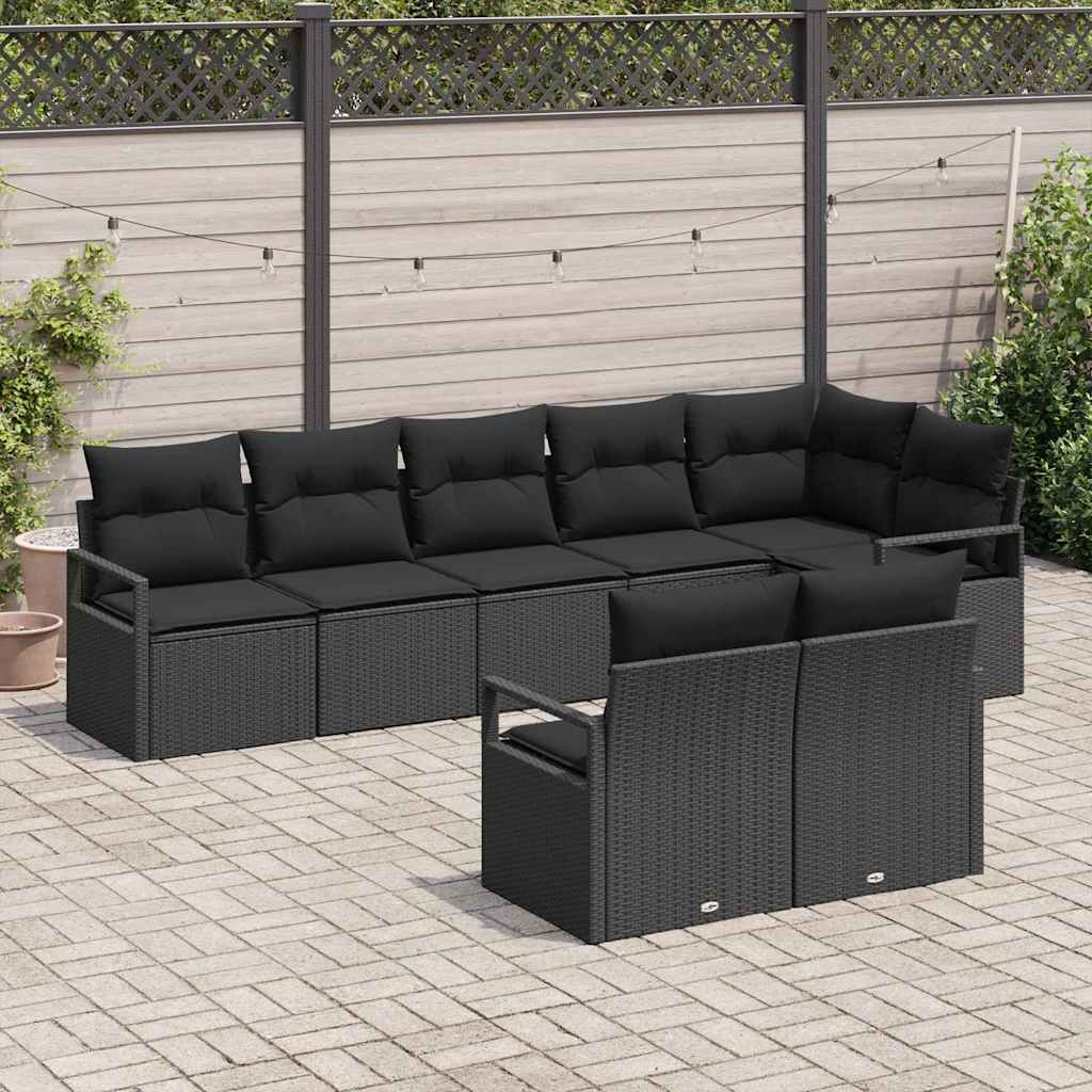 Havesofa Sæt 8 stk. Sort polyrattan