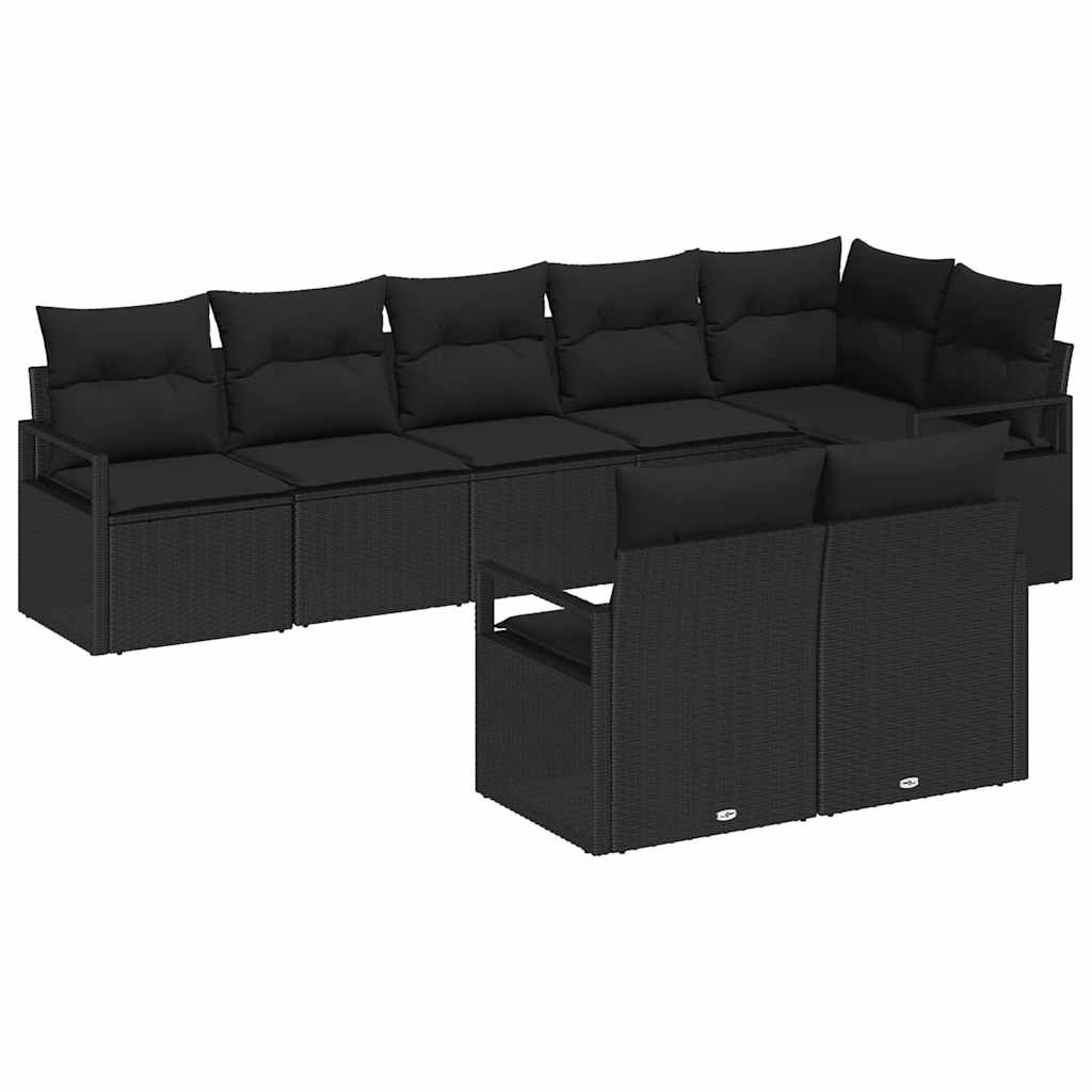 Havesofa Sæt 8 stk. Sort polyrattan