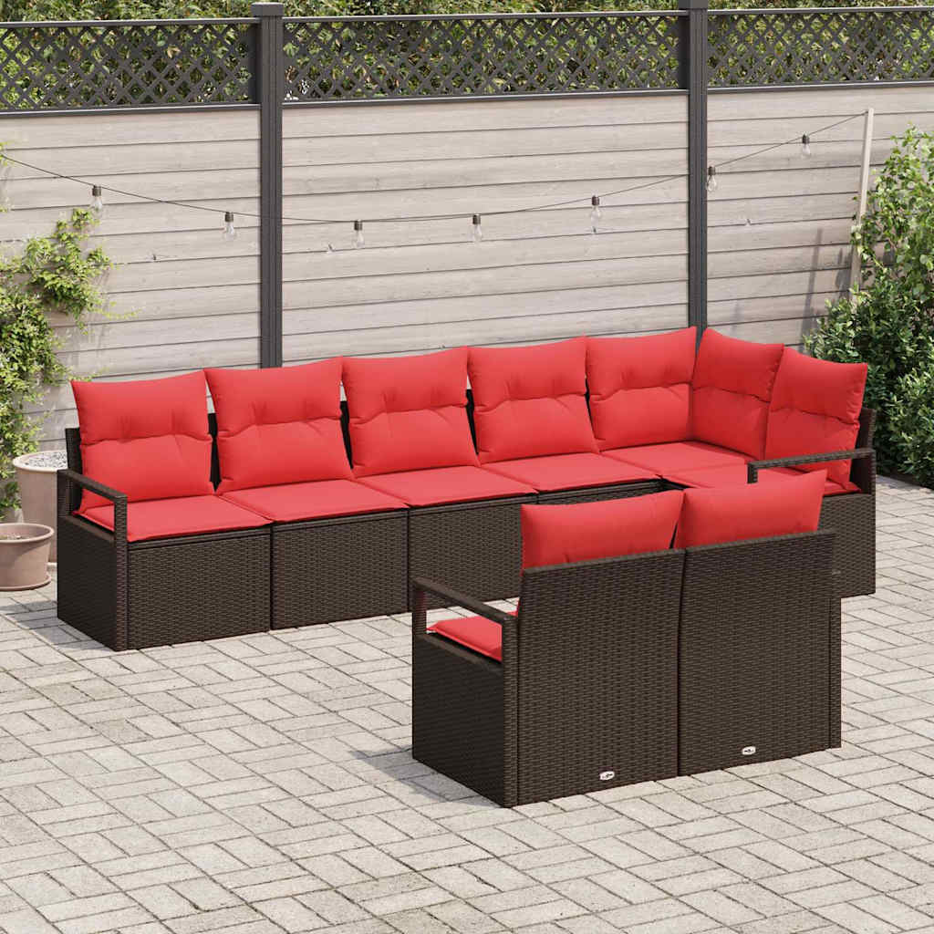 Havesofa Sæt 8 stk. Brun og Rød polyrattan