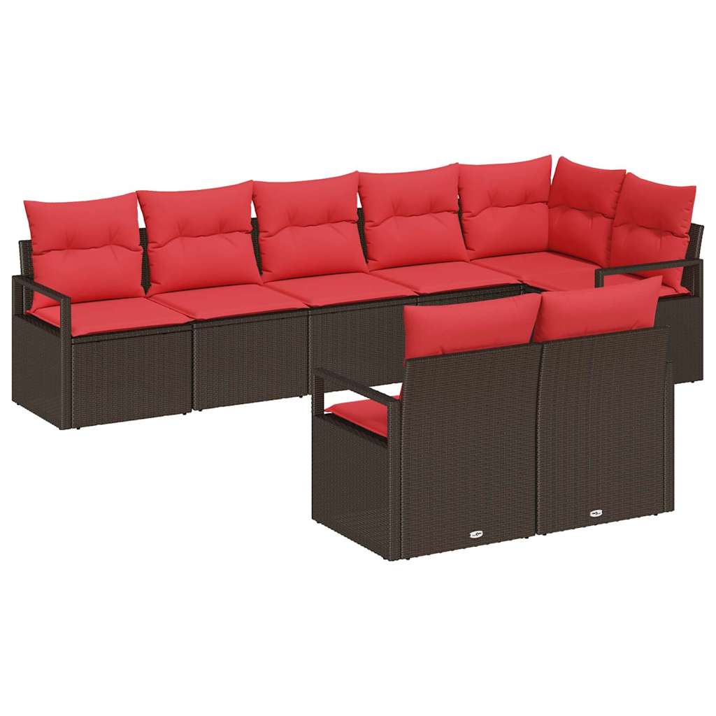 Havesofa Sæt 8 stk. Brun og Rød polyrattan