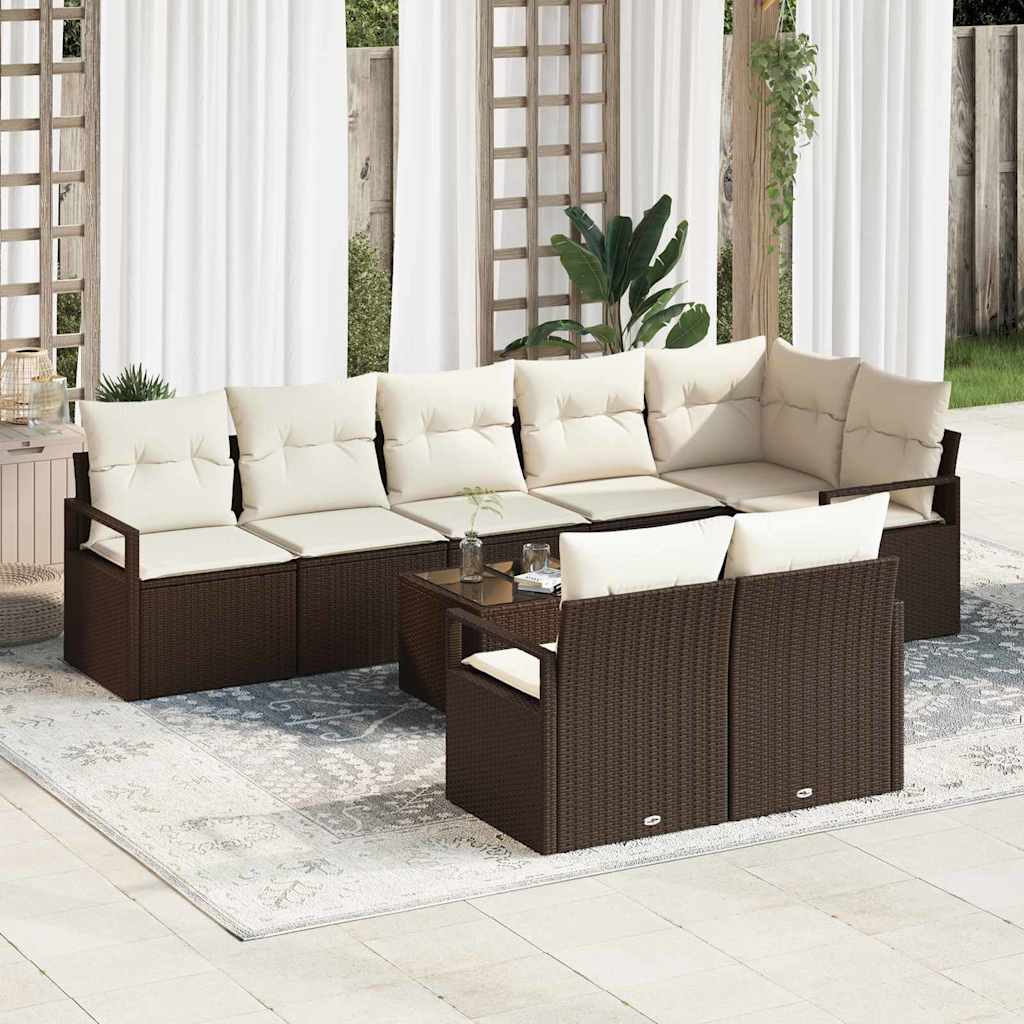 Havesofa Sæt 9 stk. Brun og Creme polyrattan