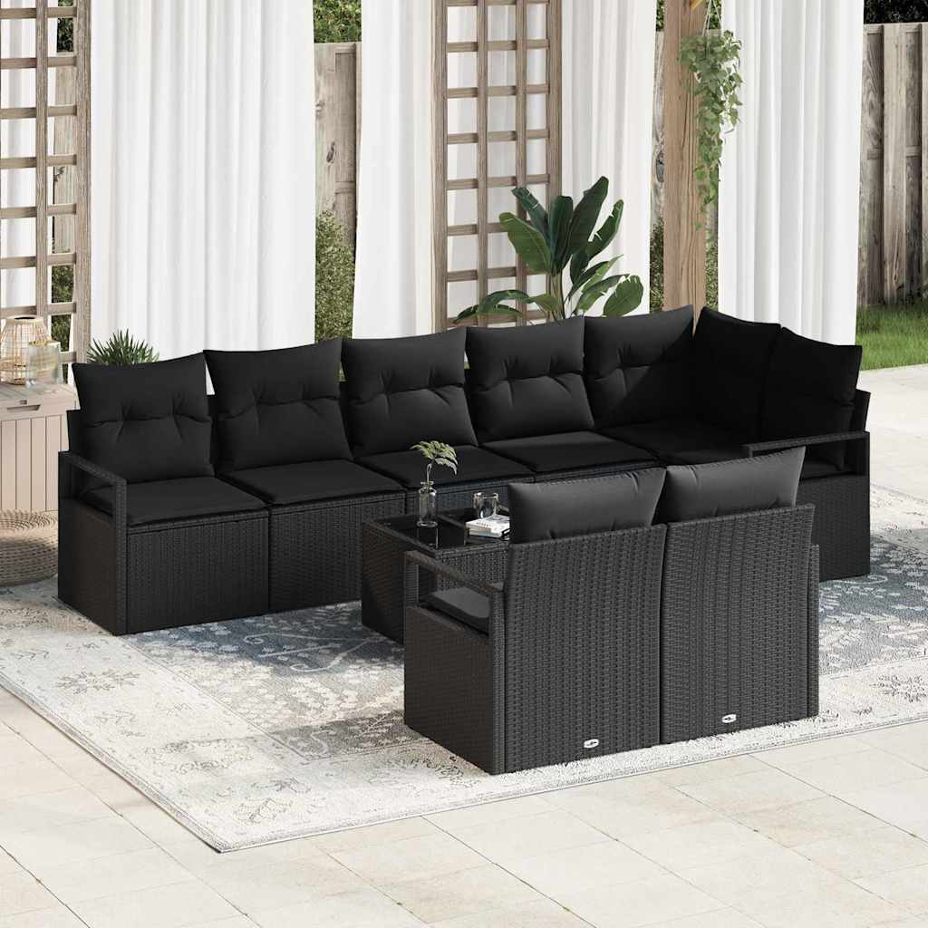 Havesofa Sæt 9 stk. Sort polyrattan
