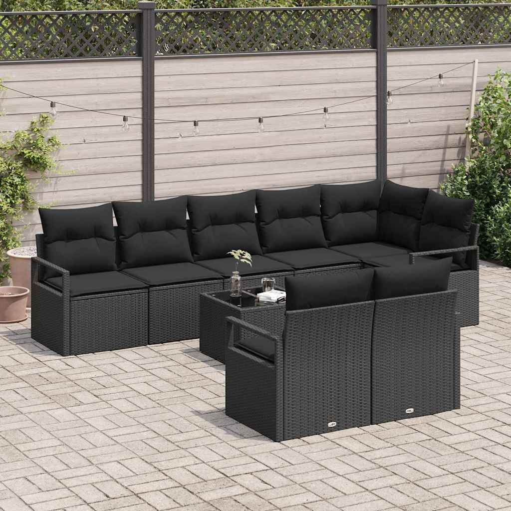 Havesofa Sæt 9 stk. Sort polyrattan