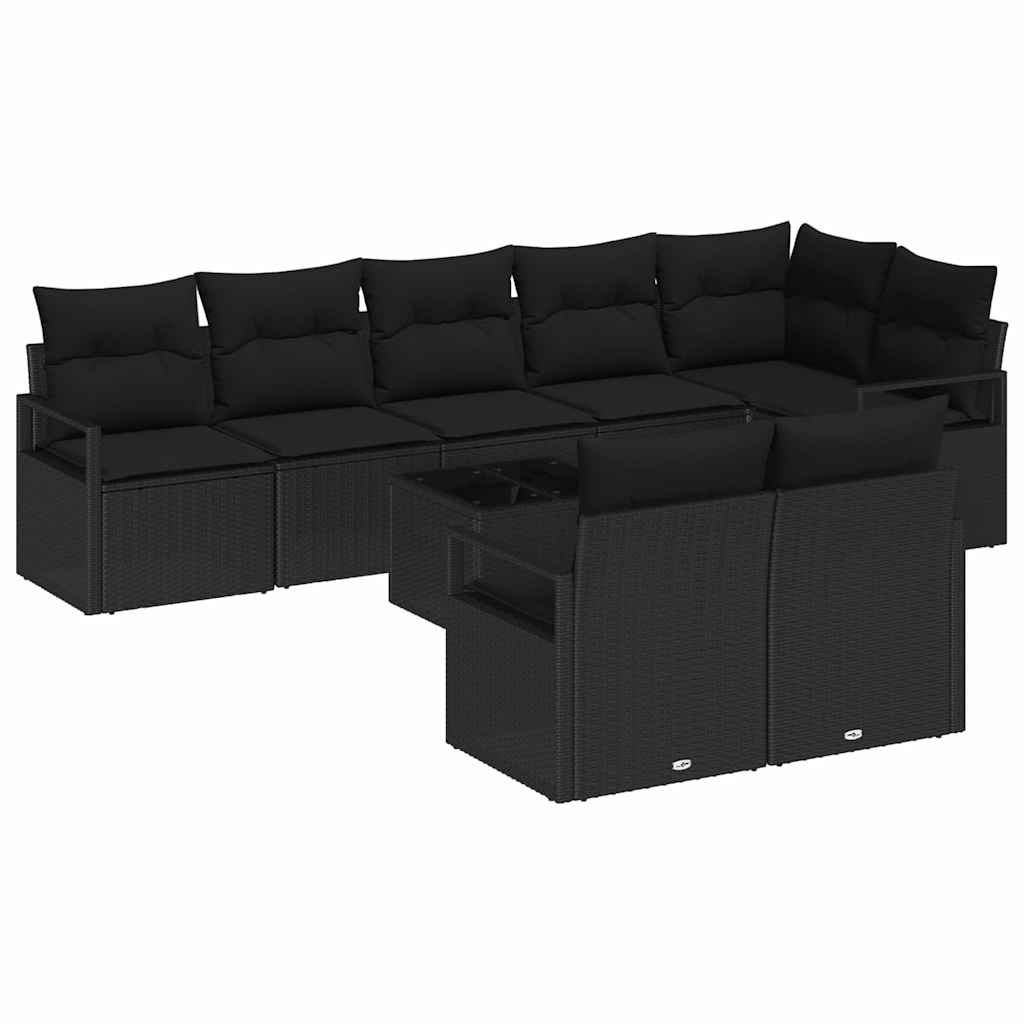 Havesofa Sæt 9 stk. Sort polyrattan