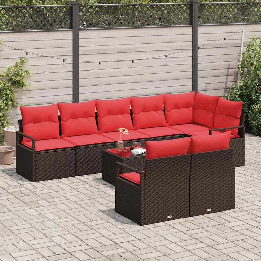 Havesofa Sæt 9 stk. Brun og Rød polyrattan
