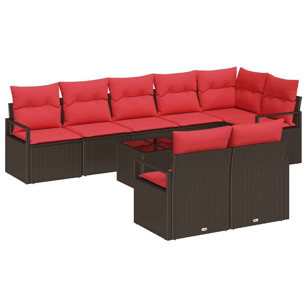 Havesofa Sæt 9 stk. Brun og Rød polyrattan
