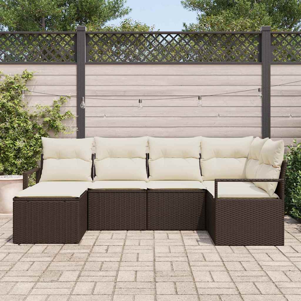 Sofa Sæt 6 stk. Brun og Creme polyrattan