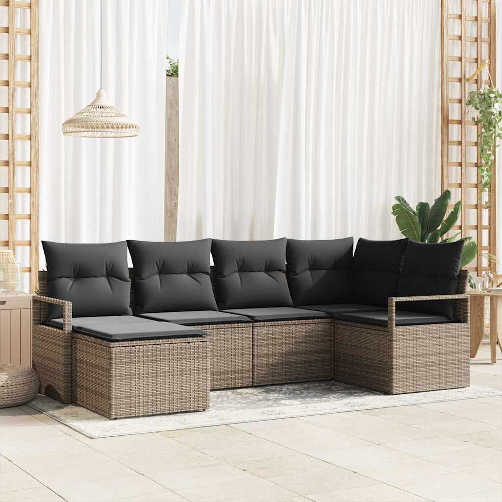 Sofa Sæt 6 stk. Grå polyrattan