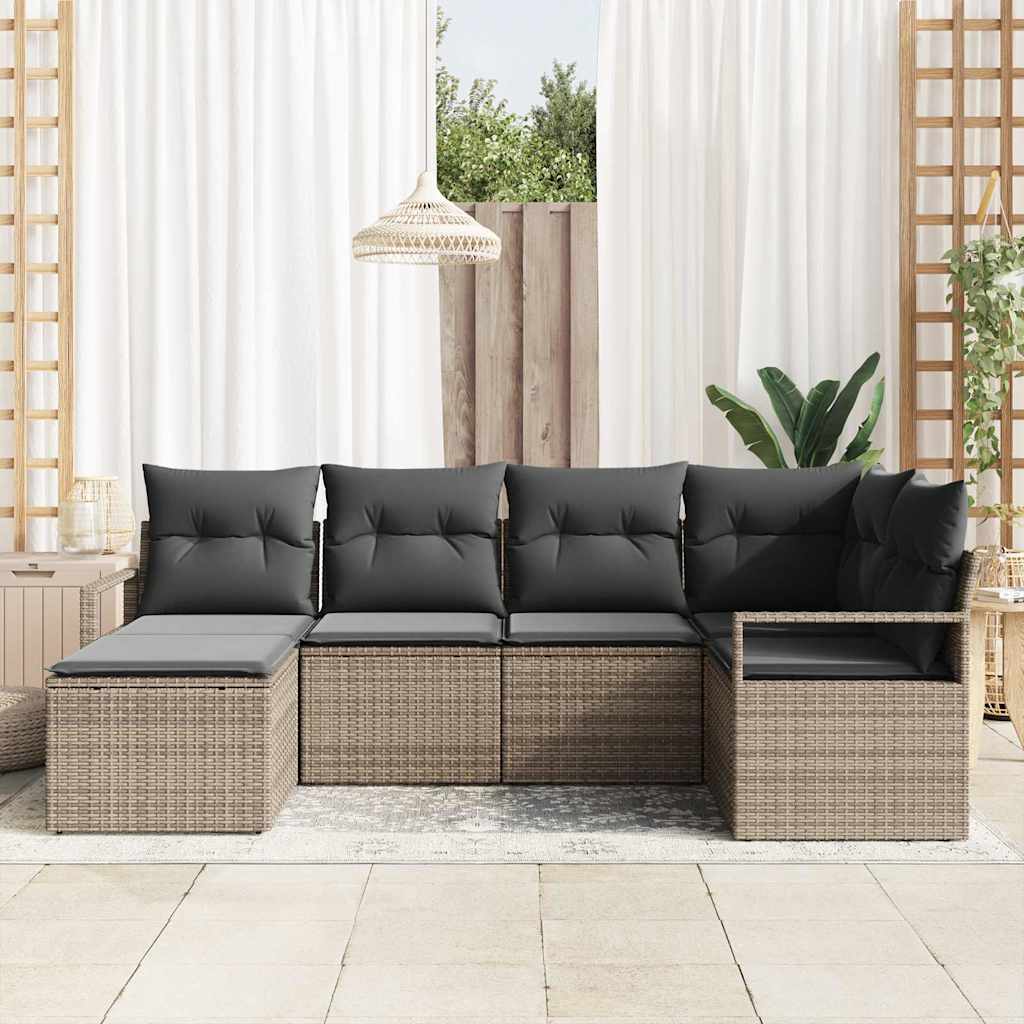 Sofa Sæt 6 stk. Grå polyrattan