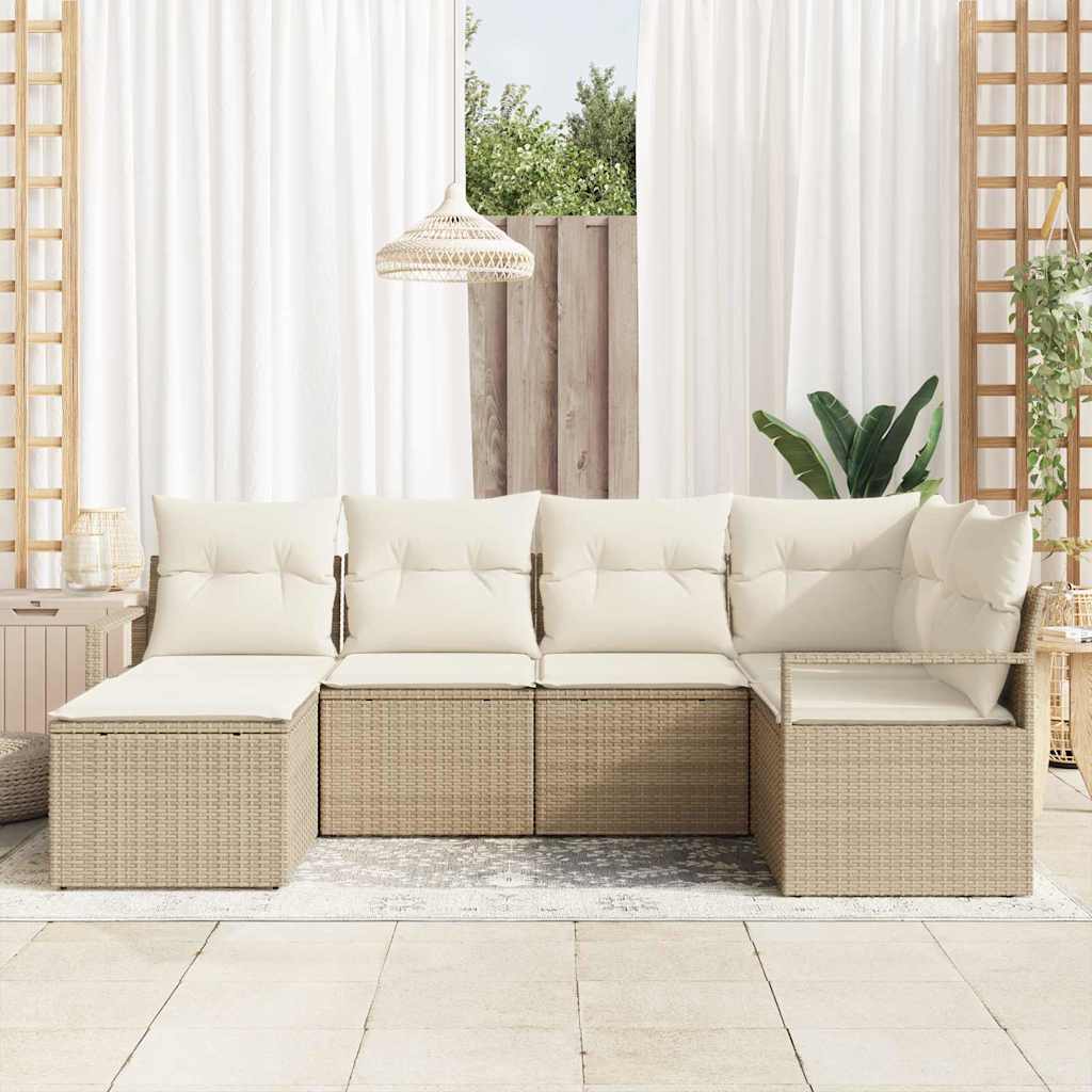 Sofa Sæt 6 stk. Beige og creme polyrattan
