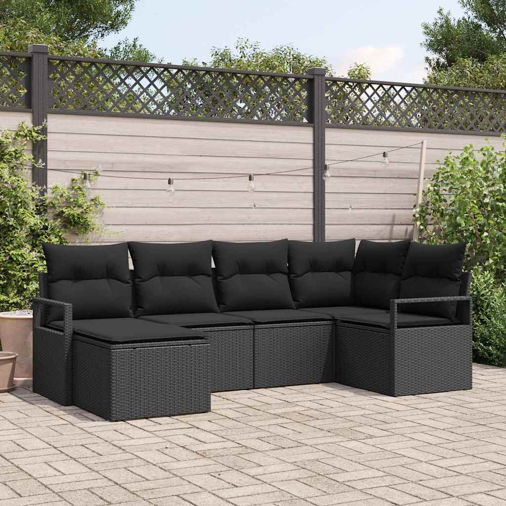 Sofa Sæt 6 stk. Sort polyrattan