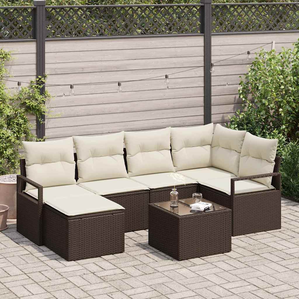 Sofa Sæt 7 stk. Brun og Creme polyrattan