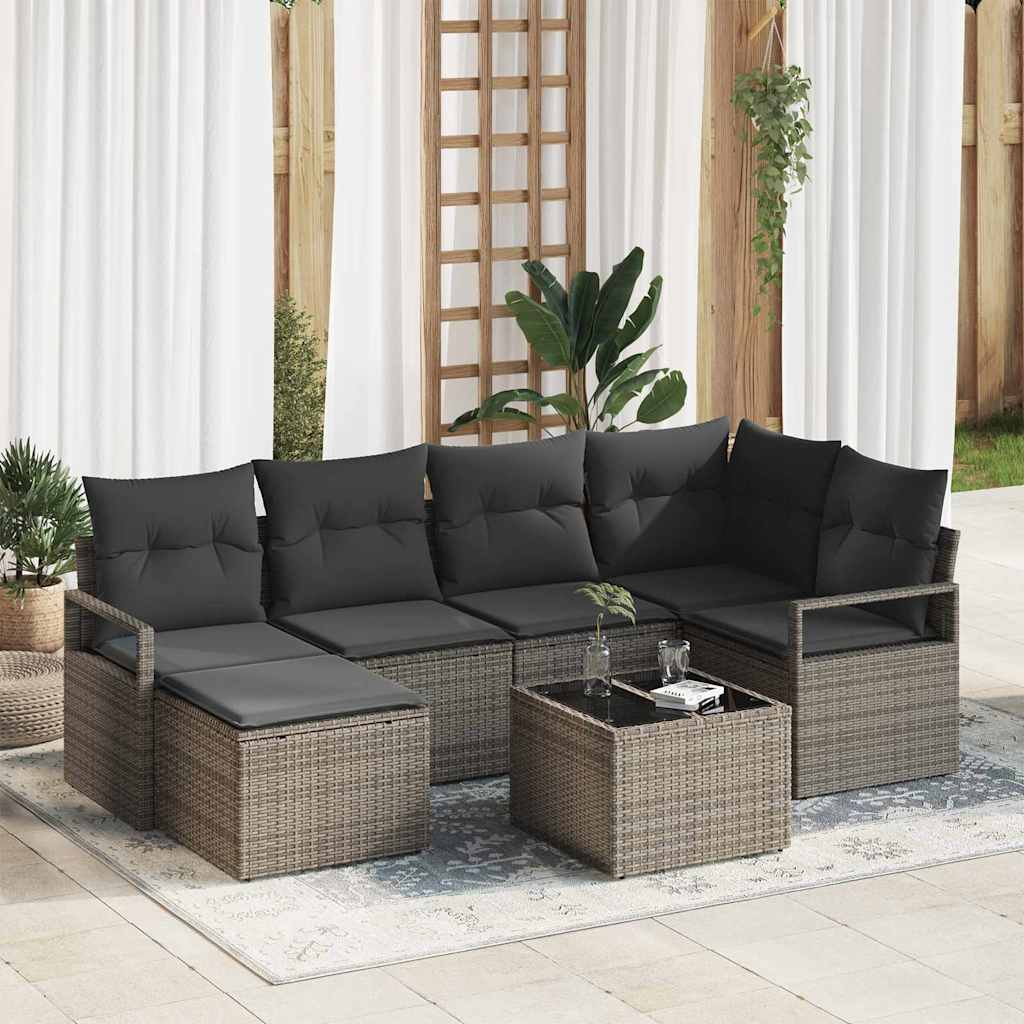 Sofa Sæt 7 stk. Lysegrå polyrattan