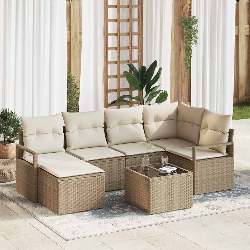 Sofa Sæt 7 stk. Beige og creme polyrattan