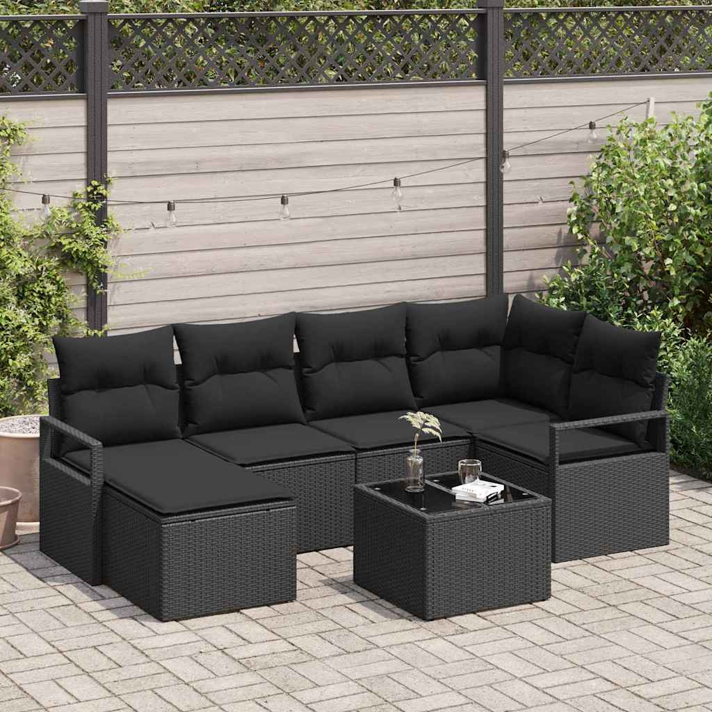Sofa Sæt 7 stk. Sort polyrattan