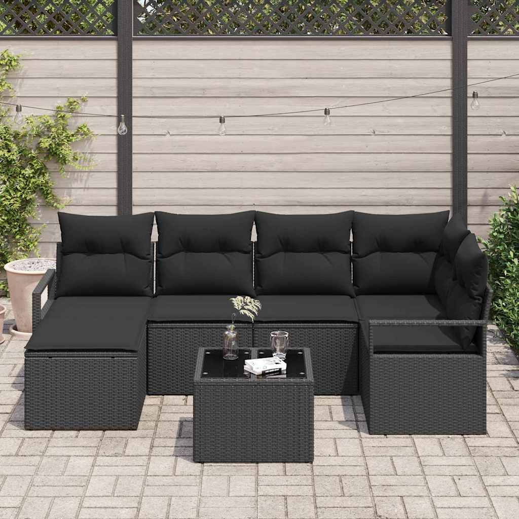 Sofa Sæt 7 stk. Sort polyrattan