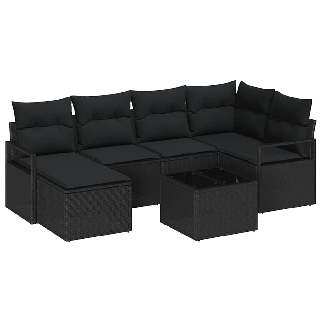 Sofa Sæt 7 stk. Sort polyrattan
