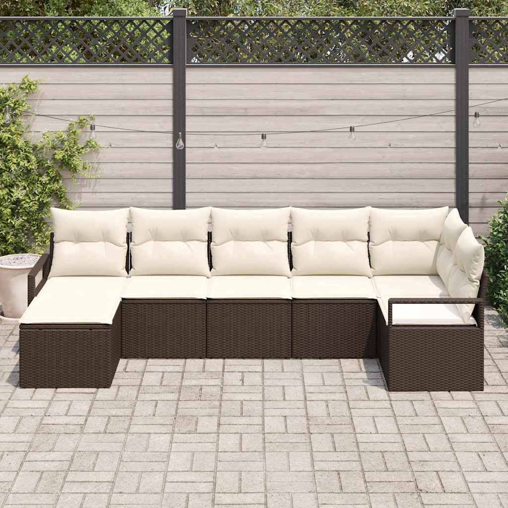 Sofa Sæt 7 stk. Brun og Creme polyrattan