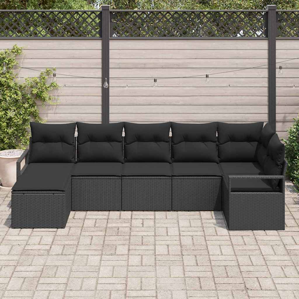 Sofa Sæt 7 stk. Sort polyrattan