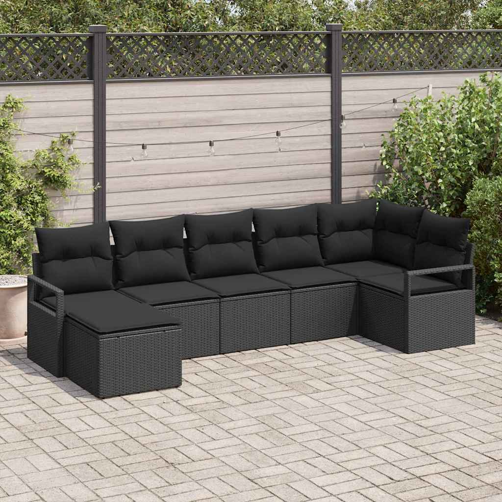 Sofa Sæt 7 stk. Sort polyrattan
