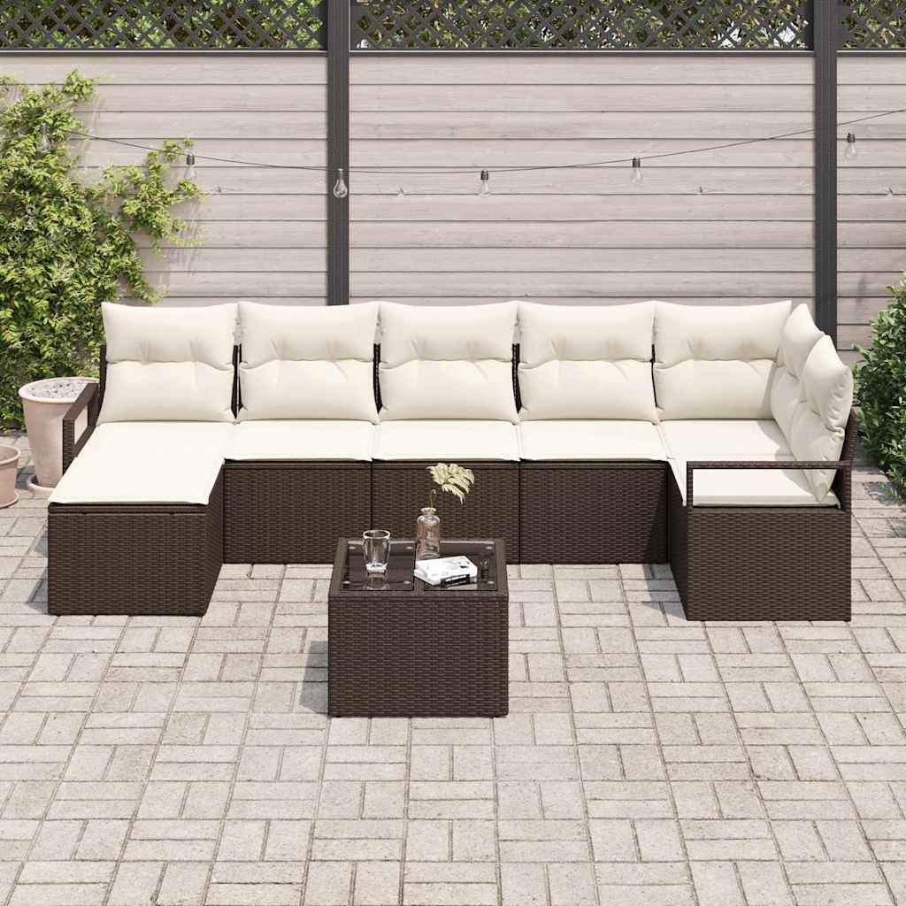 Sofa Sæt 8 stk. Brun og Creme polyrattan