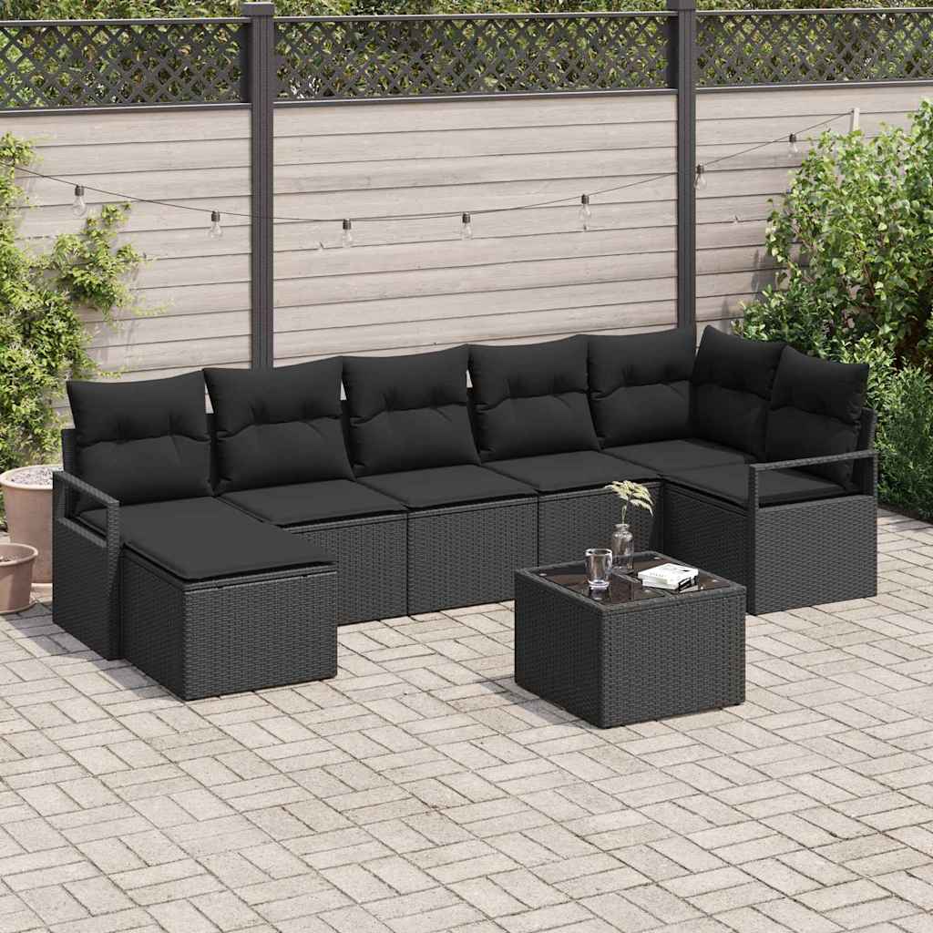 Sofa Sæt 8 stk. Sort polyrattan