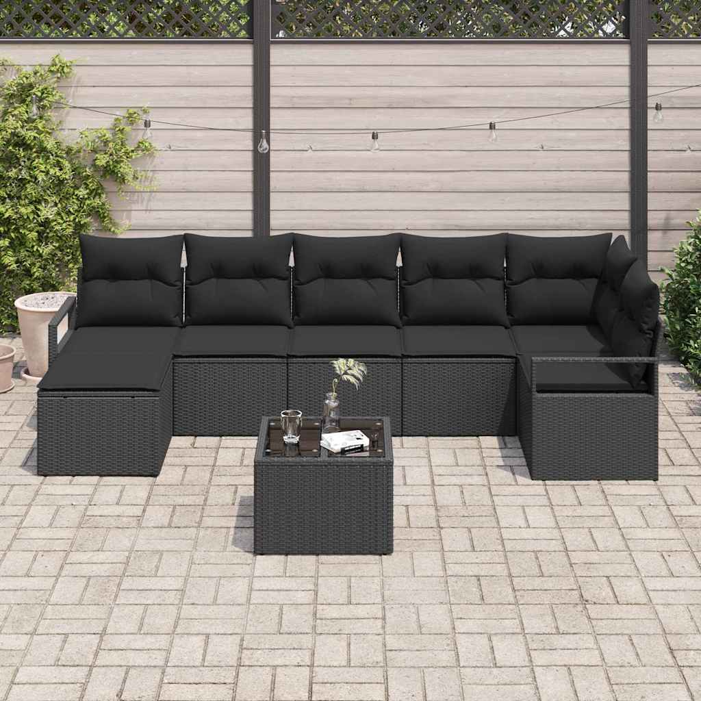 Sofa Sæt 8 stk. Sort polyrattan