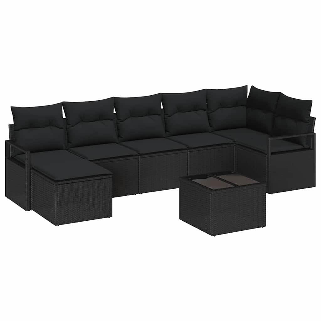 Sofa Sæt 8 stk. Sort polyrattan
