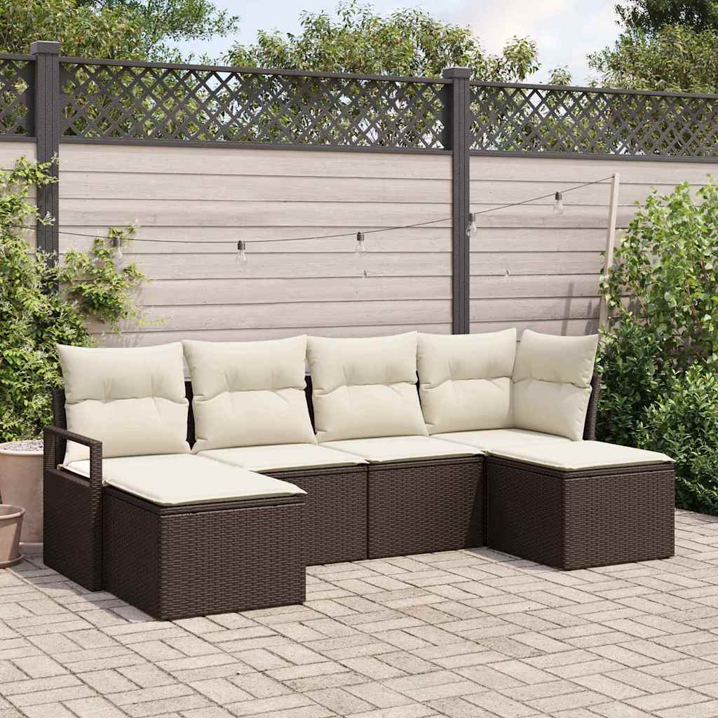 Sofa Sæt 6 stk. Brun og Creme polyrattan