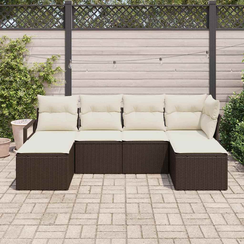 Sofa Sæt 6 stk. Brun og Creme polyrattan
