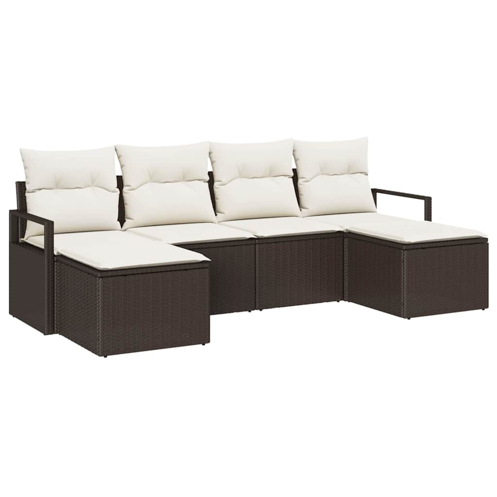 Sofa Sæt 6 stk. Brun og Creme polyrattan