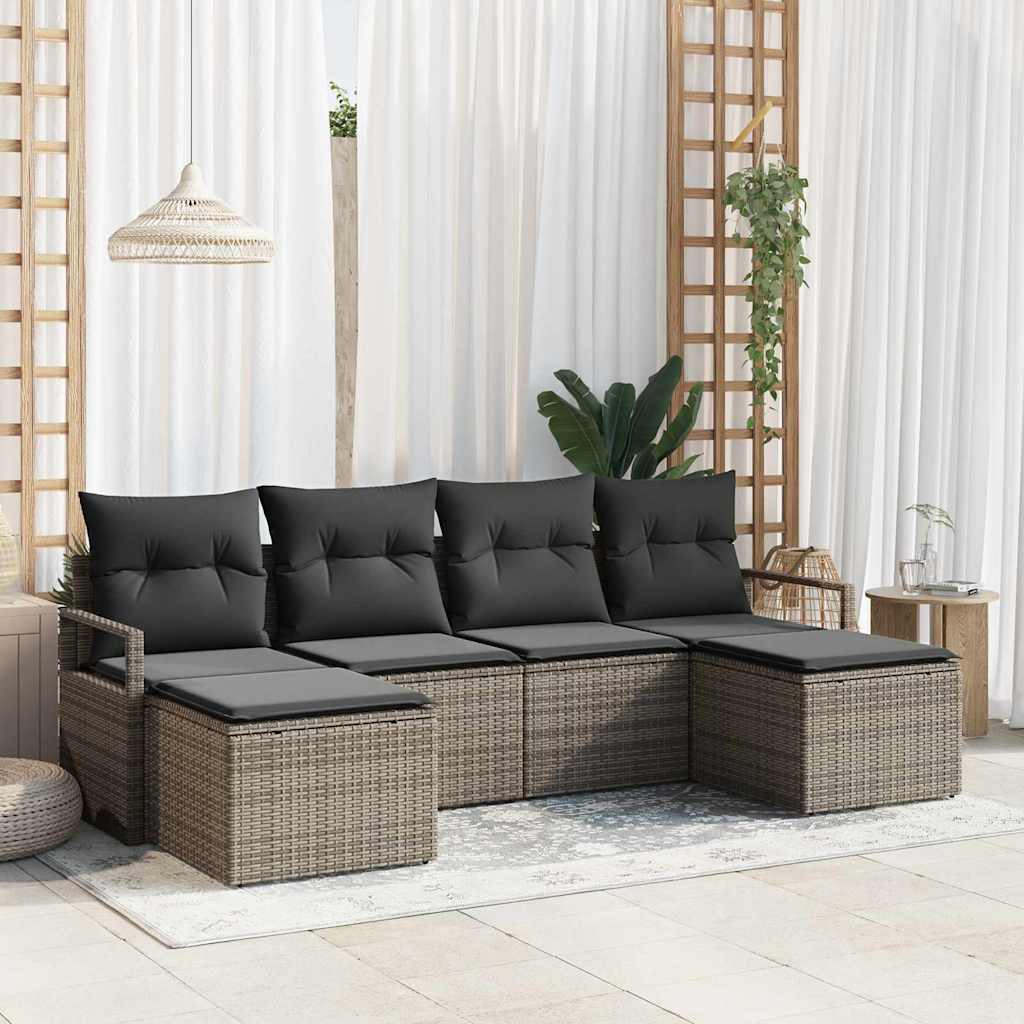 Sofa Sæt 6 stk. Grå polyrattan