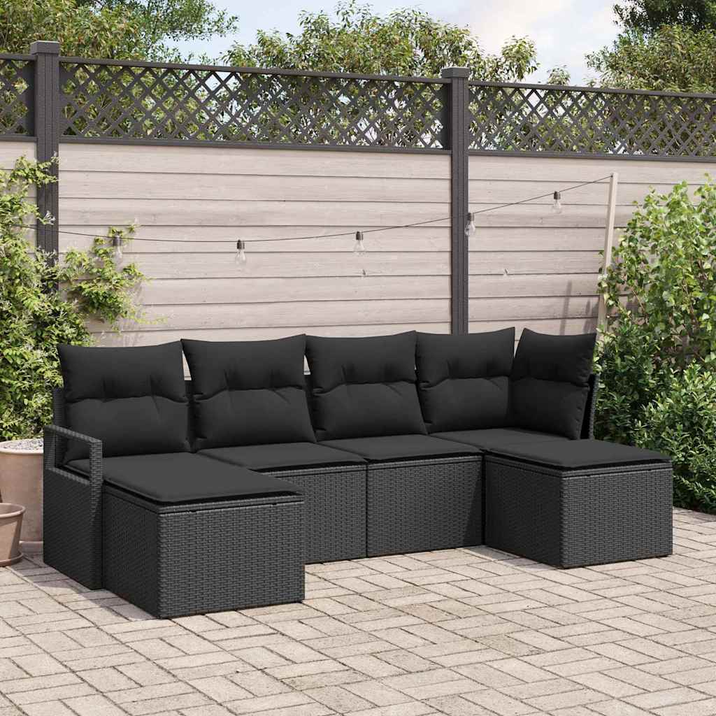 Sofa Sæt 6 stk. Sort polyrattan