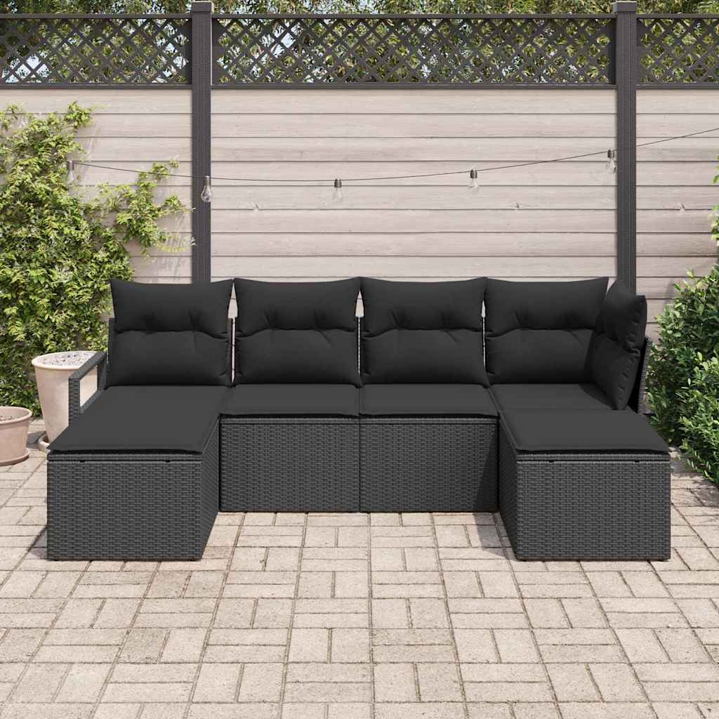 Sofa Sæt 6 stk. Sort polyrattan