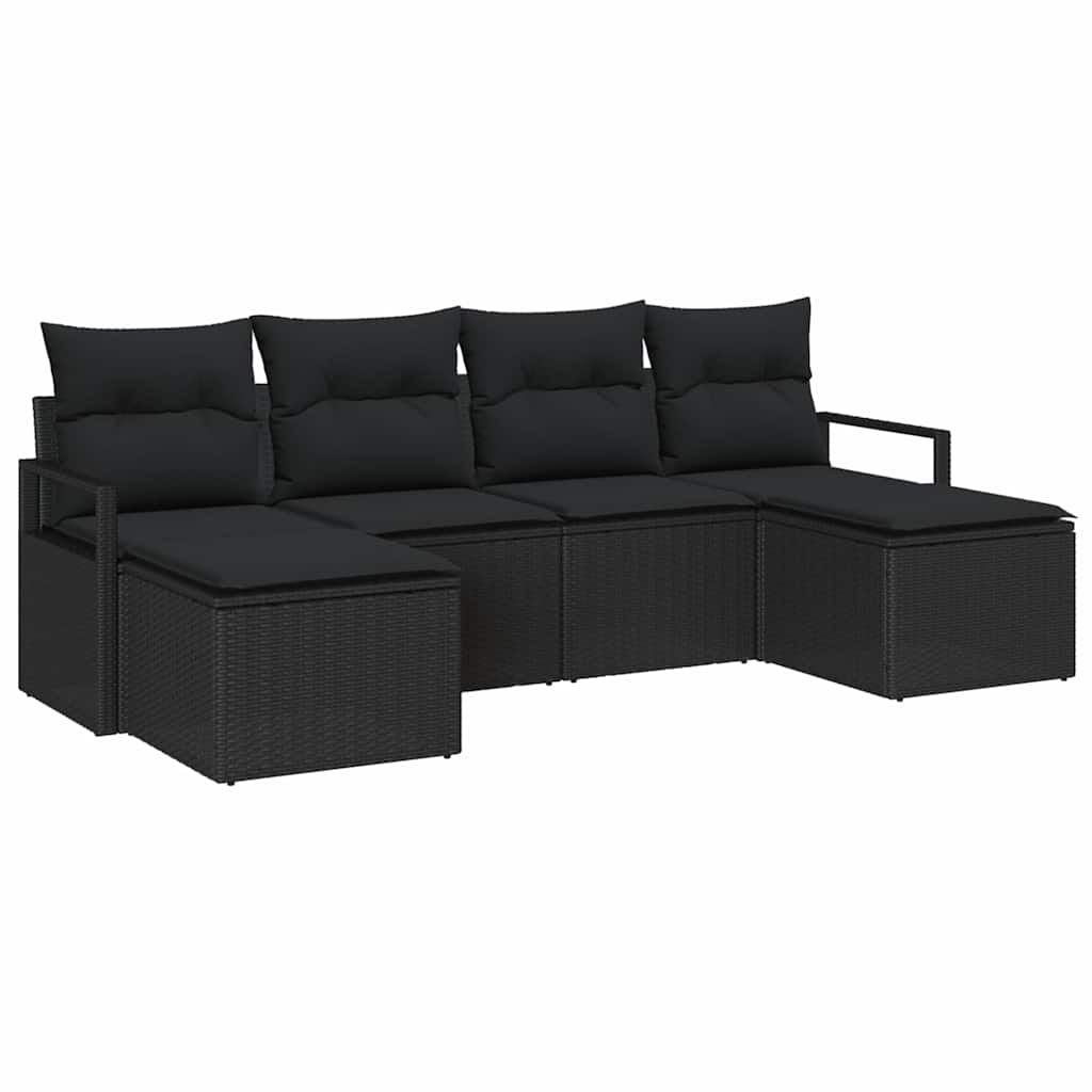 Sofa Sæt 6 stk. Sort polyrattan