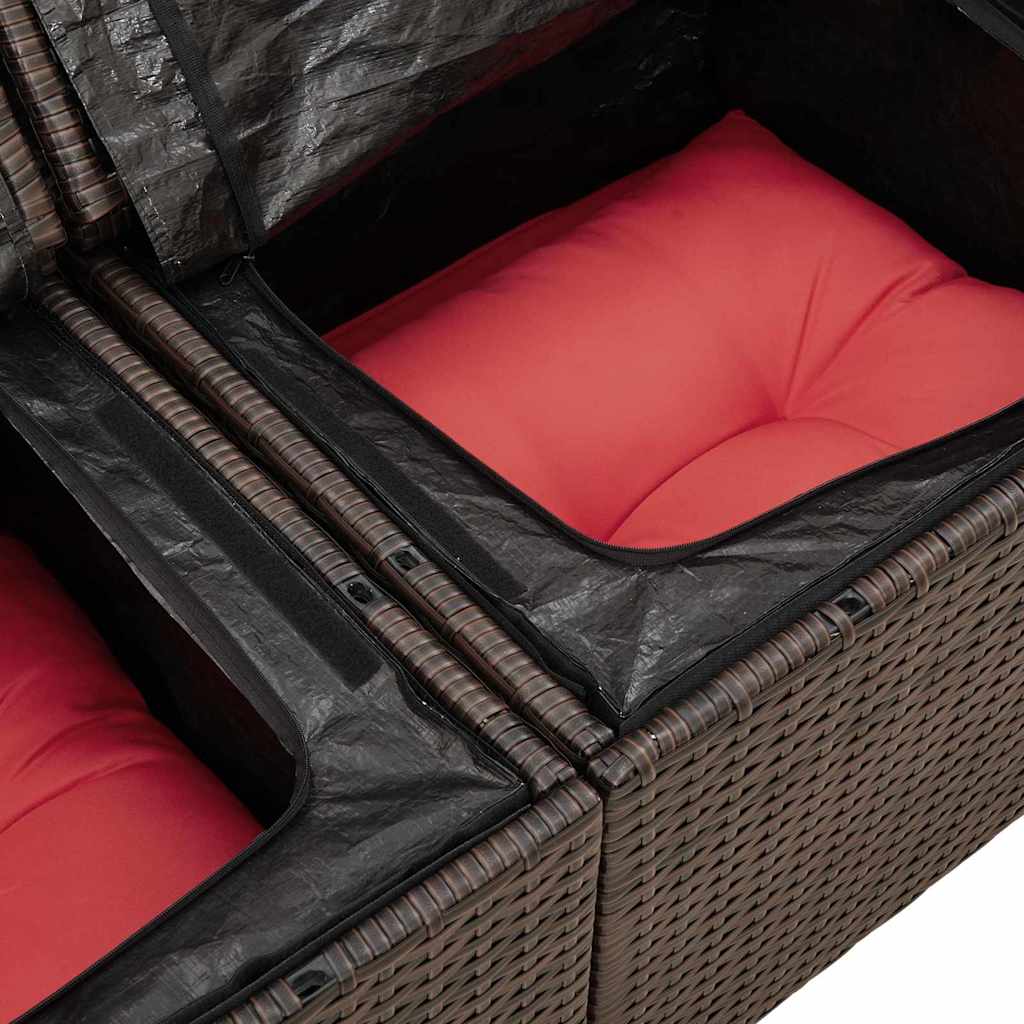 Sofa Sæt 6 stk. Brun og Rød polyrattan
