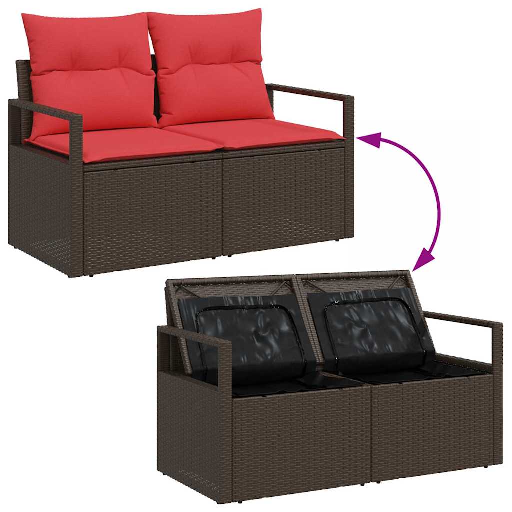 Sofa Sæt 6 stk. Brun og Rød polyrattan
