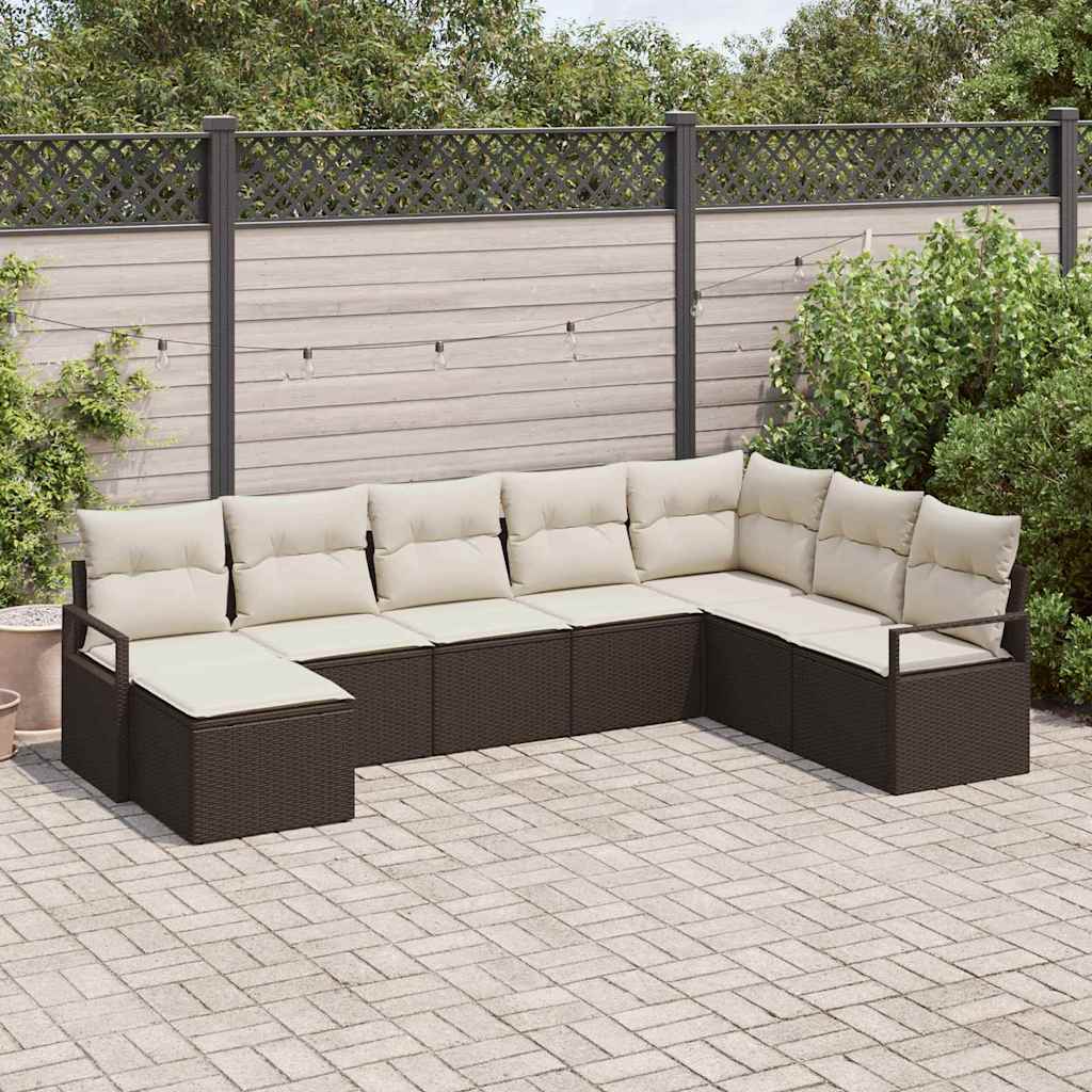 Sofa Sæt 8 stk. Brun og Creme polyrattan