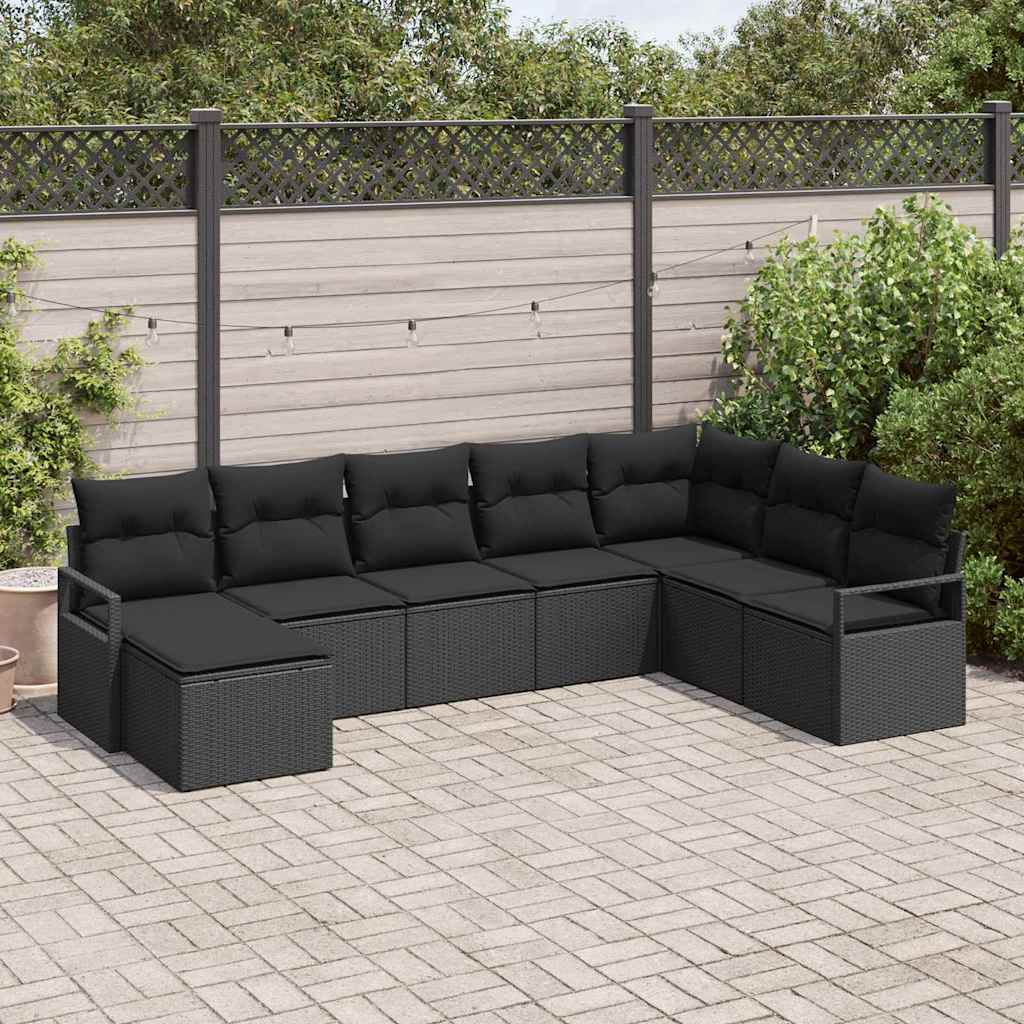 Sofa Sæt 8 stk. Sort polyrattan