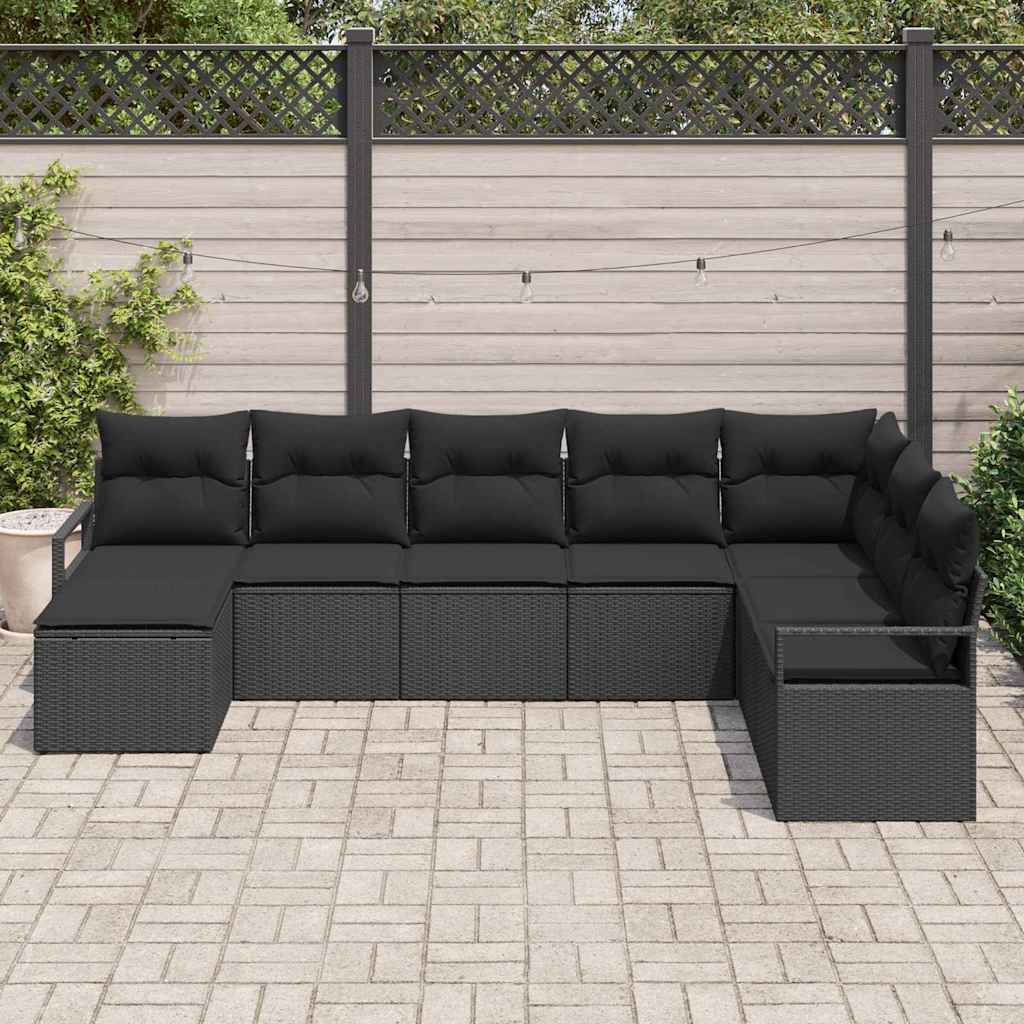 Sofa Sæt 8 stk. Sort polyrattan