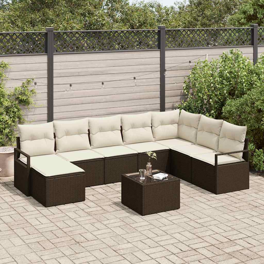 Sofa Sæt 9 stk. Brun og Creme polyrattan