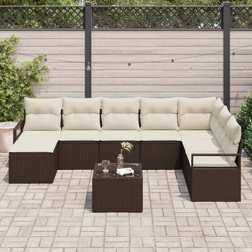 Sofa Sæt 9 stk. Brun og Creme polyrattan