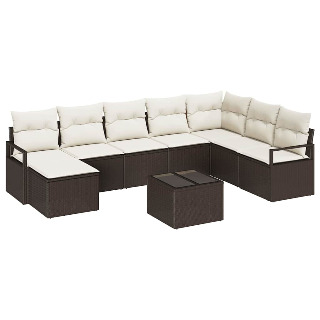 Sofa Sæt 9 stk. Brun og Creme polyrattan