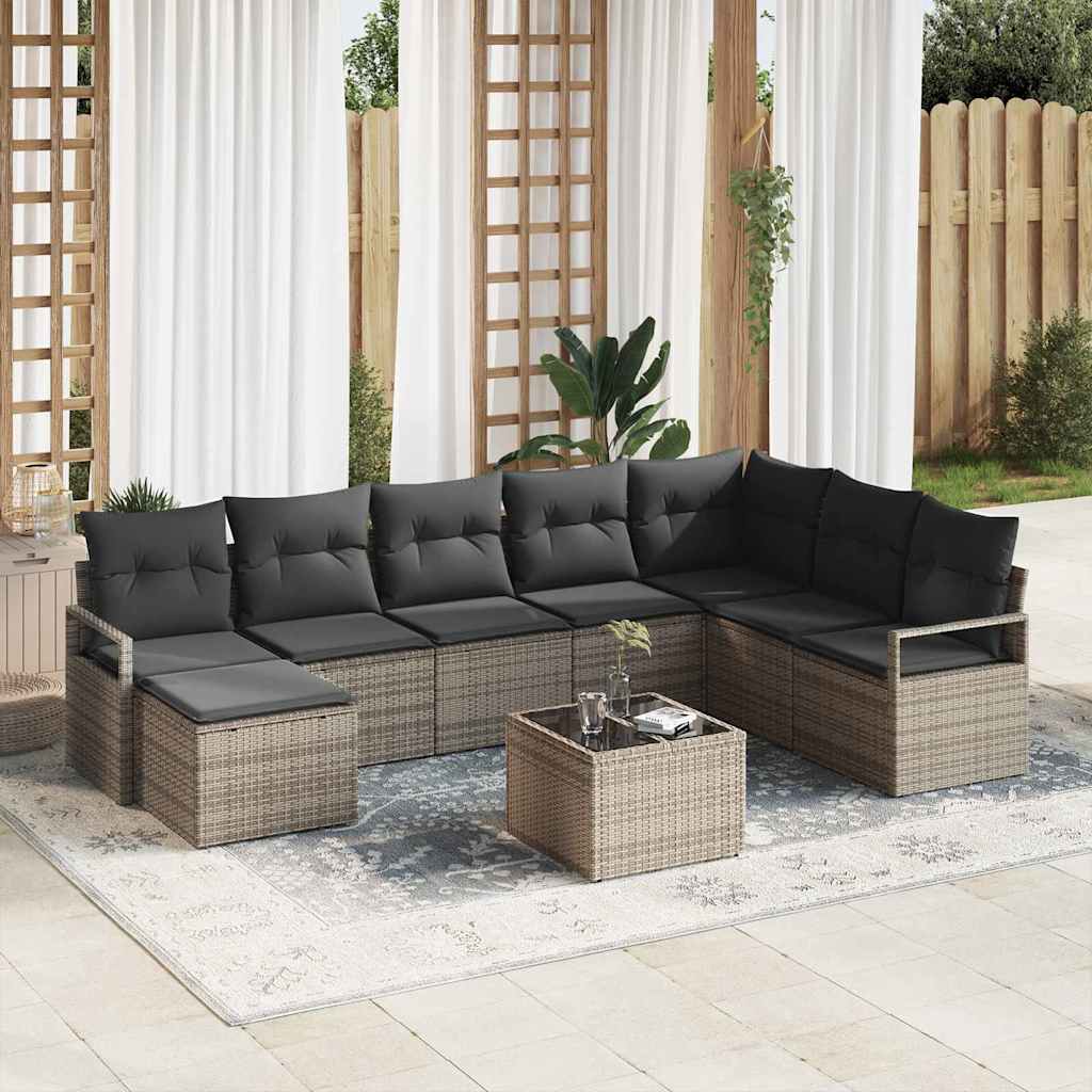 Sofa Sæt 9 stk. Lysegrå polyrattan